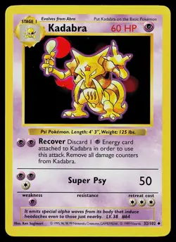 Pokemon Card - Kadabra Base Set (Shadowless) 32/102 Uncommon - Image 1