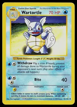 Pokemon Card - Wartortle Base Set (Shadowless) 42/102 Uncommon - Image 1