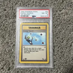 PSA 8 NM/MT 1999 POKEMON FOSSIL 59 ENERGY SEARCH 1ST EDITION ENGLISH - Image 1