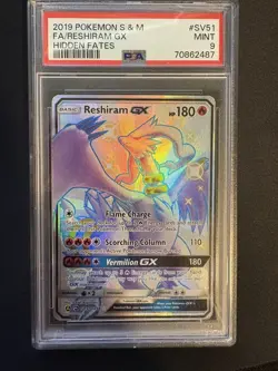 Reshiram GX SV51/SV94 Hidden Fates: Shiny Vault Holo PSA 9 MINT Pokemon TCG - Image 1