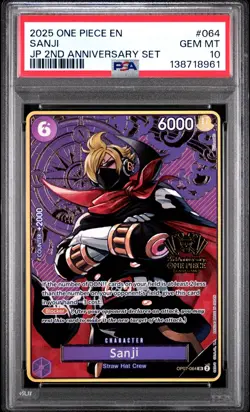 2025 ONE PIECE OP07-064 JAPANESE 2ND ANNIVERSARY SET SANJI ENG PSA 10 GEM MINT - Image 1