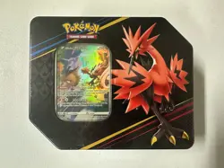 Pokemon Crown Zenith Galarian Zapdos Tin Factory Sealed 5 Packs + Full Art Promo - Image 1
