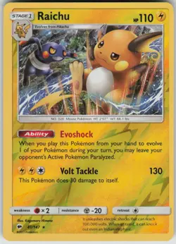 Pokemon Raichu Reverse Holo Rare SM - Burning Shadows 41/147 LP - Image 1