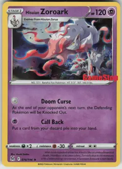 Pokemon Hisuian Zoroark - (Gamestop Exclusive) Promo 076/196 NM - Image 1