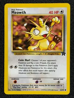 Meowth 62/82 Base Set Series Team Rocket Common Basic Pokemon Card 2000 NM - Image 1