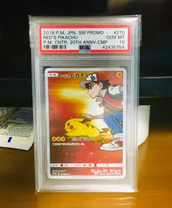 PSA 10 GEM MINT JAPANESE 2018 Red's Pikachu Pokemon Card 270/SM-P 20th Ann. Rare - Image 1