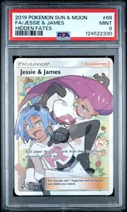 2019 POKEMON SUN & MOON HIDDEN FATES #68 FULL ART/JESSIE & JAMES PSA 9 - Image 1