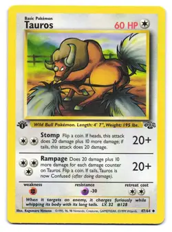 Tauros 47/64 Uncommon Jungle Pokemon 1st Edition LP - Image 1