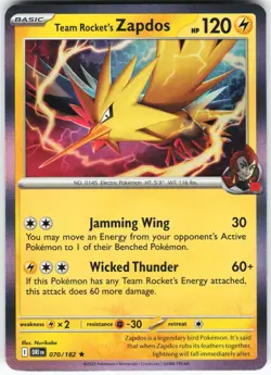 Team Rocket's Zapdos 070/182 Pokemon SV10: Destined Rivals Holo Rare NM - Image 1