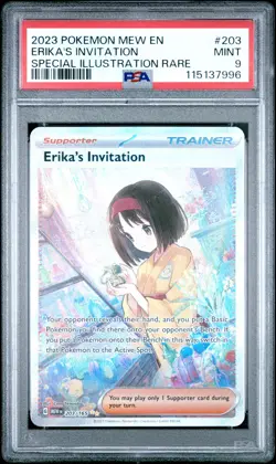 2023 POKEMON MEW EN-151 SPECIAL ILLUSTRATION RARE #203 ERIKA'S INVITATION PSA 9 - Image 1
