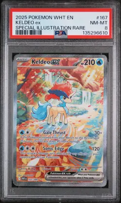 POKEMON 2025 White Flare Special Illustration Rare KELDEO EX #167 PSA 8 NM-MT - Image 1