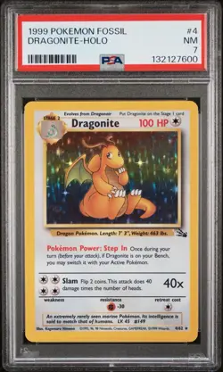 1999 Pokemon Dragonite #4 Fossil Holo PSA 7 NM - Image 1