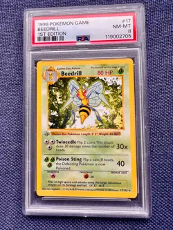1999 Pokemon Game Beedrill Shadowless 1st edition #17 PSA 8 NM-MT Very Rare! - Image 1