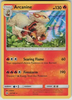 Pokemon Arcanine Holo Rare SM Base Set 22/149 NM - Image 1
