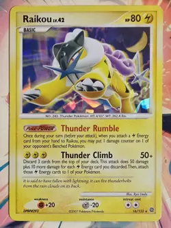 X 1 2007 Pokemon Secret Wonders: Raikou 16/132 Rare Card Cracked Ice Holo A41 LP - Image 2