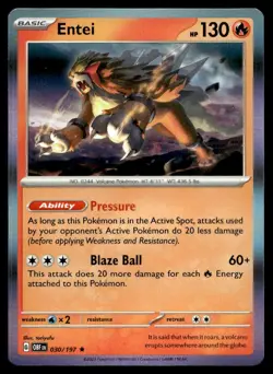 Entei 30/197 Pokemon Card Obsidian Flames Rare 130 HP Holo Near Mint U19 - Image 1