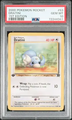 PSA 10 Dratini 1st Edition Team Rocket 53/82 1st Edition Pokemon Card - Image 1