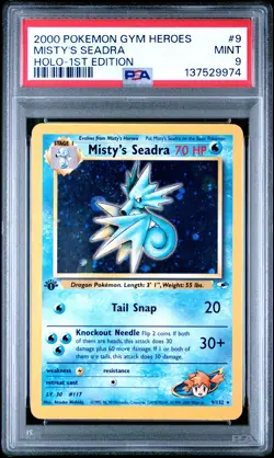 Pokemon Card Misty's Seadra 9/132 1st Edition Holo PSA 9 WOTC Gym Heroes - Image 1