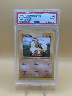 1999 Pokemon Shadowless 1st Edition Base Set Growlithe #28 PSA Mint 9 - Image 1