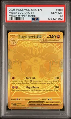 Pokemon Mega Lucario EX (Gold) Mega Hyper Rare 188 Mega Evolutions PSA 10 - Image 1