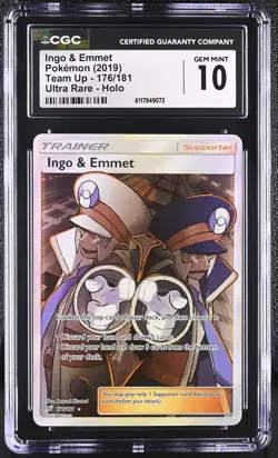 CGC 10 GEM MINT Ingo & Emmet 2019 Team Up 176/181 Ultra Rare Holo Pokemon Card - Image 1