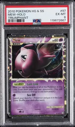 2010 POKEMON HEARTGOLD & SOULSILVER TRIUMPHANT #97 MEW-HOLO PSA 6 - Image 1