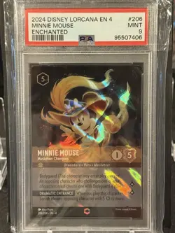 2024 DISNEY LORCANA ENCHANTED #206 MINNIE MOUSE - MUSKETEER CHAMPION PSA 9 - Image 1