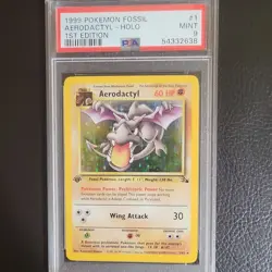 Pokemon TCG Fossil Aerodactyl 1st Edition Holo PSA 9 1/62 Card Stock - Image 1
