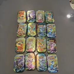 Full Set 16 EMPTY Pokemon PRISMATIC EVOLUTIONS Mini Tins & Eevee Coins NO PACKS - Image 1