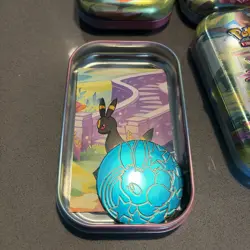 Full Set 16 EMPTY Pokemon PRISMATIC EVOLUTIONS Mini Tins & Eevee Coins NO PACKS - Image 2