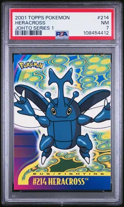 2001 TOPPS POKEMON JOHTO SER 1 #214 HERACROSS PSA 7 - Image 1