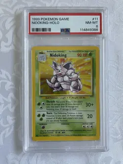 1999 Pokemon Base Set Nidoking 11/102 Unlimited Holo Rare PSA 8 NM-MT - Image 1