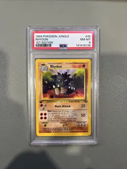 1999 Pokemon Jungle Rhydon 1st Edition Uncommon 45/64 PSA 8 - Image 1