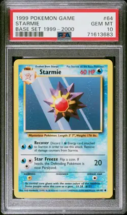 PSA 10 Gem 1999 Pokemon Base Set Starmie 1999-2000 UK Printing 4th Print 64 - Image 1