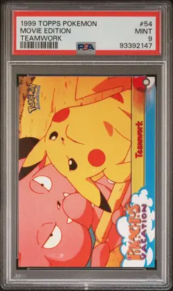 Pokemon Topps 1999 Movie Edition Pikachu Teamwork Card #54 PSA 9 MINT - Image 1