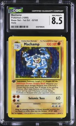 CGC 8.5 Machamp 8/102 Holo 1st Edition Base Set Unlimited Pokemon Card - Image 1