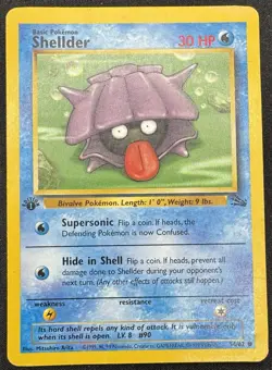 1st Edition Shellder 54/62 Fossil Set 1999 Pokemon Card - HP (Damaged) - Image 1