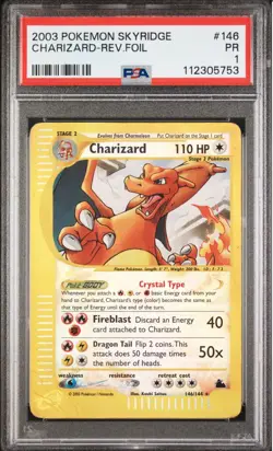 CLEAN PSA 1 Crystal Charizard 146/144 Skyridge Reverse Holo Pokemon Card LOW POP - Image 4