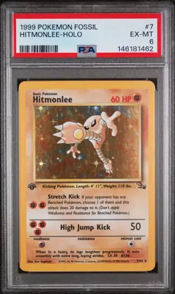 1999 POKEMON FOSSIL 1ST ED #7 HITMONLEE-HOLO PSA 6 - Image 1