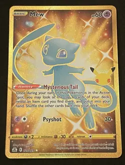 Pokemon Celebrations Gold Mew Secret Rare Full Art 25/25 NM! Excellent Centering - Image 1