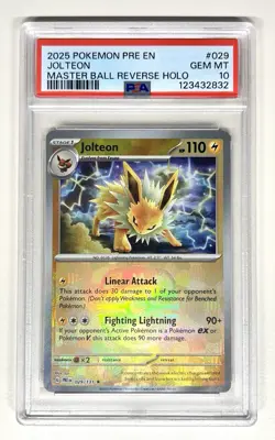 2025 POKEMON PRE EN-PRISMATIC EVOLUTIONS MASTER BALL REVERSE HOLO JOLTEON PSA 10 - Image 1