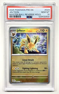 2025 POKEMON PRE EN-PRISMATIC EVOLUTIONS MASTER BALL REVERSE HOLO JOLTEON PSA 10 - Image 3