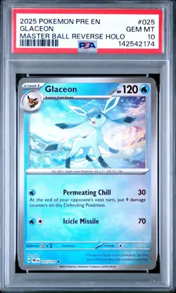 Pokemon PSA 10 Glaceon 025 Master Ball Reverse Holo Prismatic Evolutions 2025 - Image 1