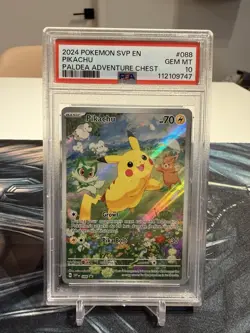 2024 POKEMON SVP EN PIKACHU #088 PALDEA ADVENTURE CHEST PROMO PSA 10 - Image 1