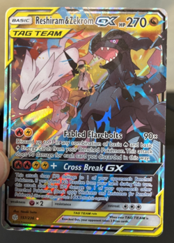 Pokemon Reshiram & Zekrom GX 157/236 Cosmic Eclipse Tag Team Holo LP - Image 1