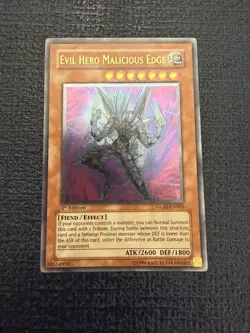 Yugioh Evil Hero Malicious Edge GLAS-EN003 Ultra Rare 1st Edition LP - Image 1