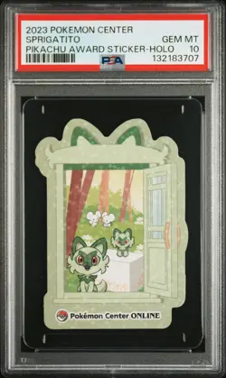 2023 POKEMON CENTER PIKACHU AWARD DELIVERY! STICKER HOLO SPRIGATITO PSA 10 - Image 1