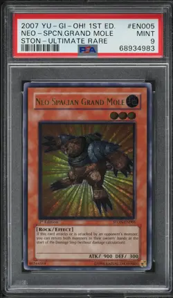 2007 YUGIOH 1ST STON-EN005 NEO-SPACIAN GRAND MOLE ULTIMATE PSA 9 MINT #68934983 - Image 1