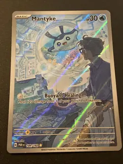 Pokemon Card TCG Paradox Rift Mantyke Illustration Holo Rare 189/182 NM - Image 1