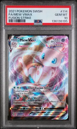 2021 POKEMON SWORD & SHIELD FUSION STRIKE #114 FULL ART/MEW VMAX PSA 10 - Image 1